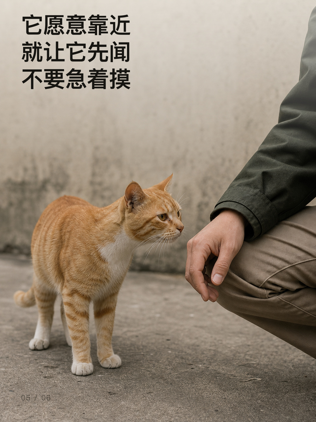 让猫主动靠近，不要急着触摸